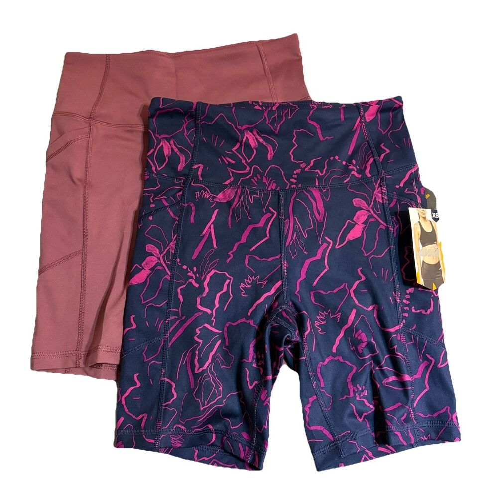 Avia Athletic 2 Qty Bike Shorts Bundle Womens Size XS With Pockets Fitness Yoga